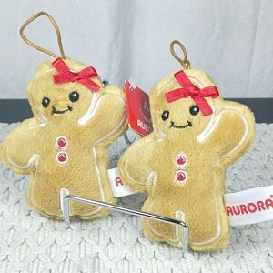 Set Of 2 Aurora Plush Gingerbread Girl Cookie Christmas Tree Hanging Ornaments